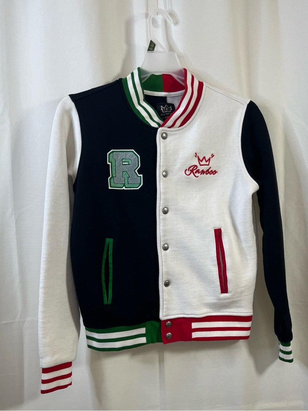 Ranboo Jacket Men's Multicolor Varsity Letterman Snap Fleece Crown R Logo XSmall